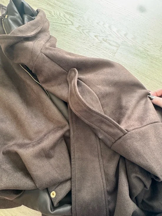 Brown Suede-Look Bomber Jacket - Picture 4 of 4